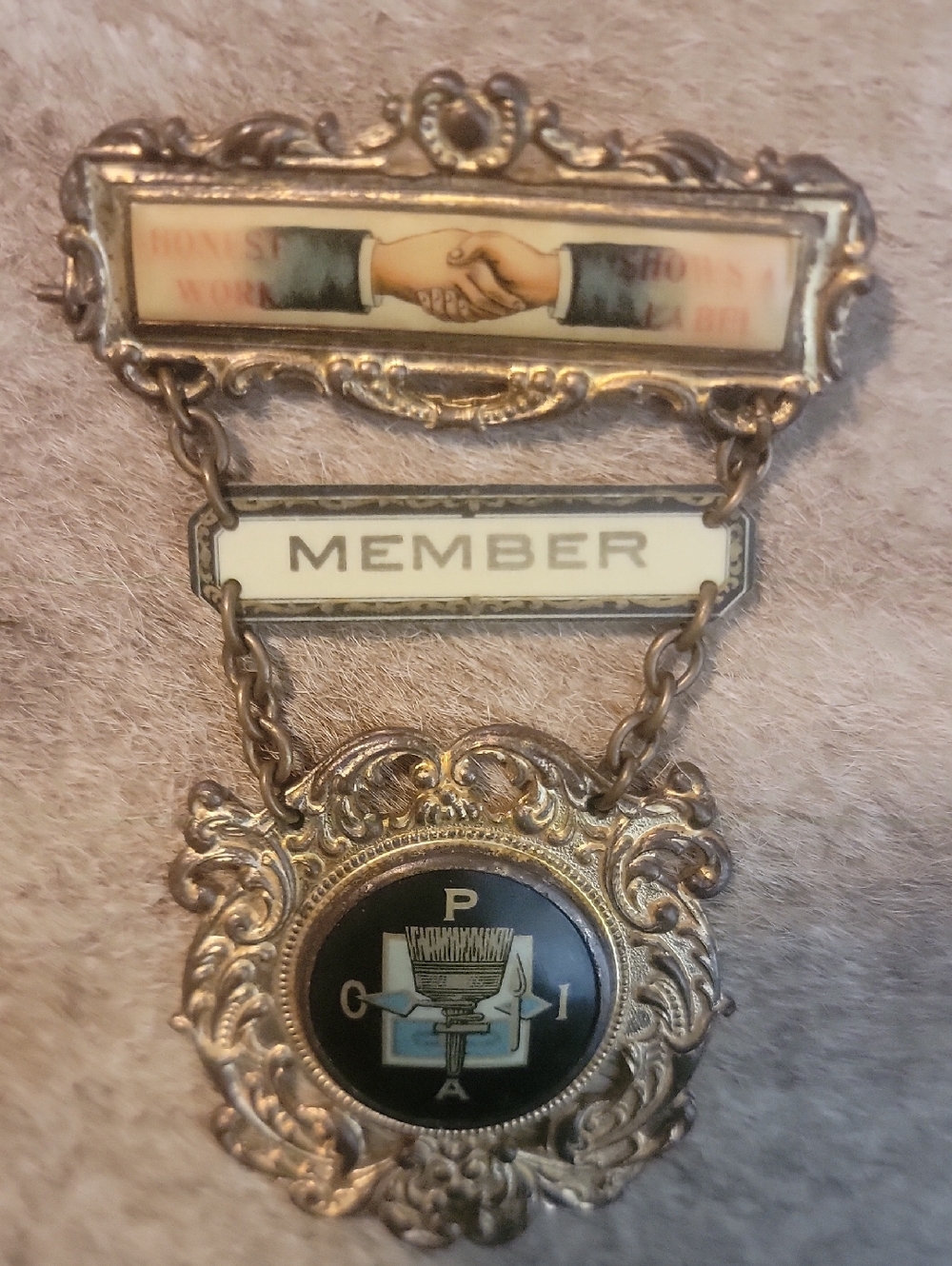 Antique Patrons Of Husbandry Member Badge in Gold and Black